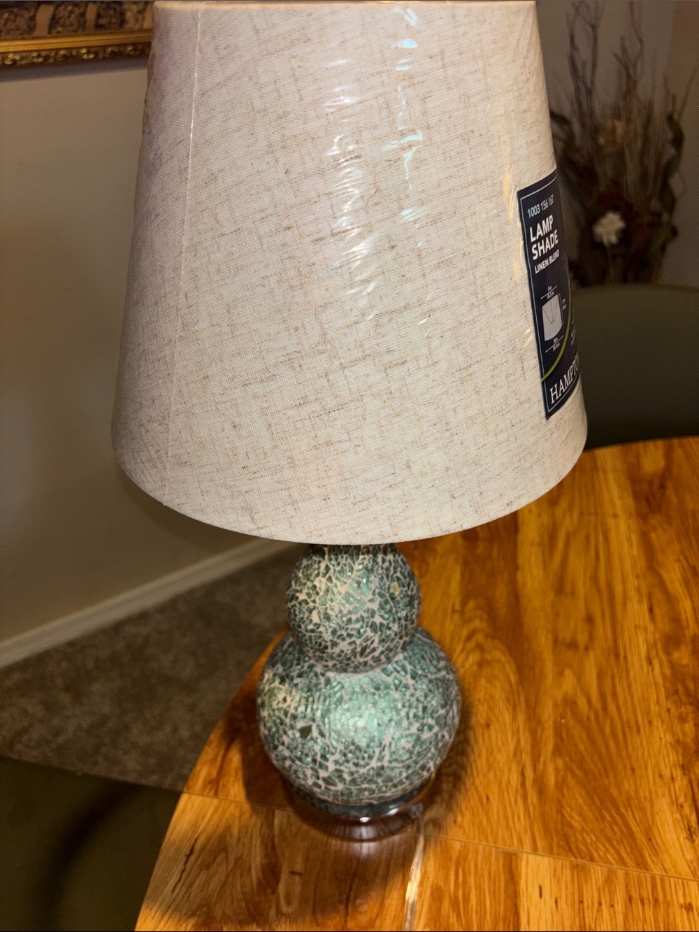 Handcrafted Green Crackle Ceramic Table Lamp with Linen Shade